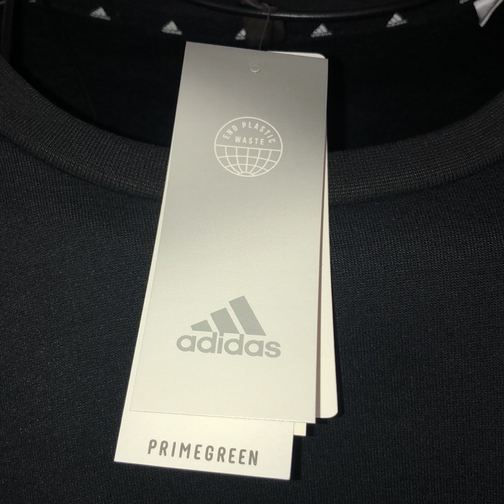 adidas Women's Primegreen Comfort Fleece Loose Cropped Black 3-Stripes T… - Picture 8 of 16